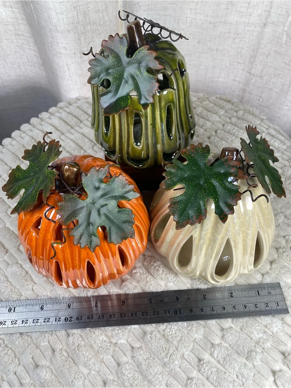 Vintage Iridescent Ceramic Pumpkin Luminary Set 3 Light Up Fall